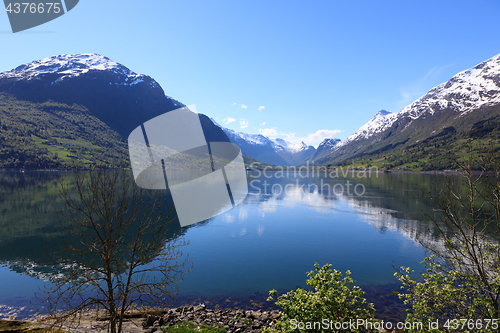 Image of A wonderful beautiful spring day in Loen in Sogn with green tree