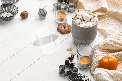 Image of Homemade bakery making, gingerbread cookies in form of Christmas tree close-up.