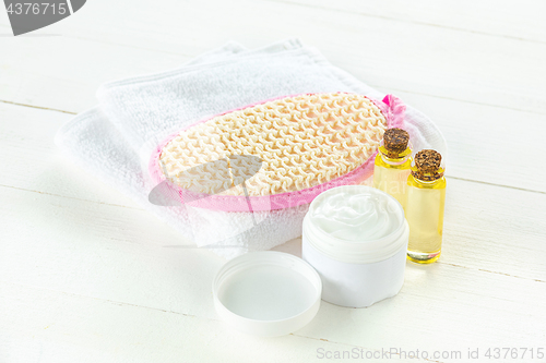 Image of Spa towels, stone and oils