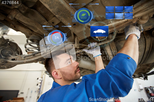 Image of mechanic man or smith repairing car at workshop