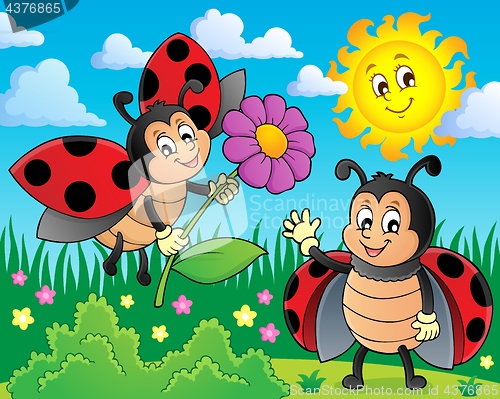 Image of Happy ladybugs on meadow image 1