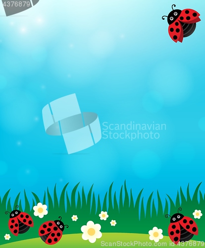 Image of Spring background with ladybugs 3