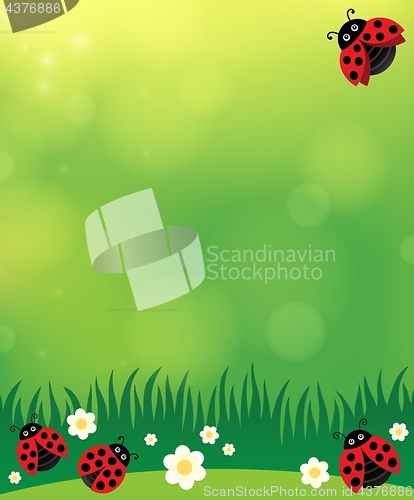 Image of Spring background with ladybugs 2