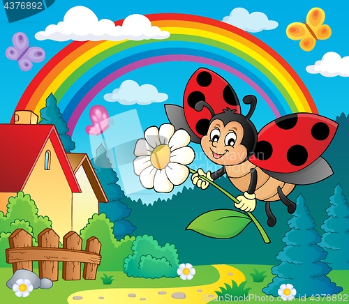 Image of Ladybug holding flower theme image 4