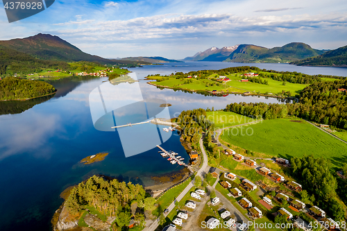 Image of Beautiful Nature Norway Aerial view of the campsite to relax.