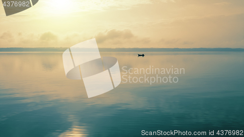 Image of lonely boat at lake Starnberg