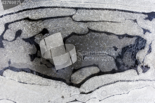 Image of Frozen water in a puddle in winter. 