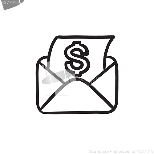 Image of Envelope mail with dollar sign sketch icon.