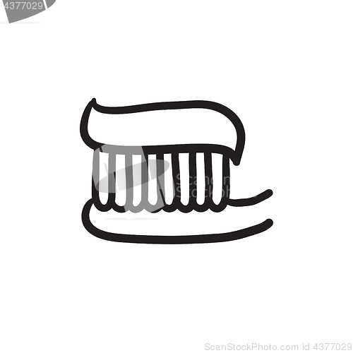 Image of Toothbrush with toothpaste sketch icon.
