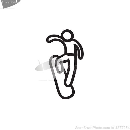 Image of Man snowboarding sketch icon.