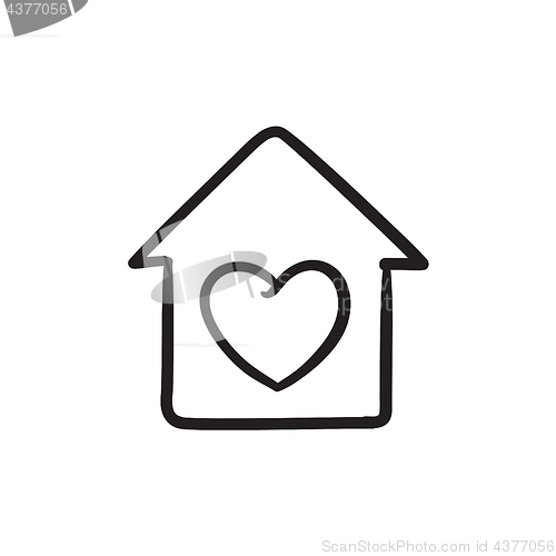 Image of House with heart symbol sketch icon.