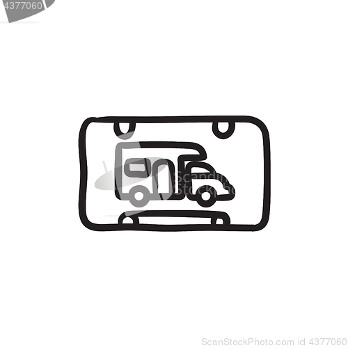 Image of RV camping sign sketch icon.