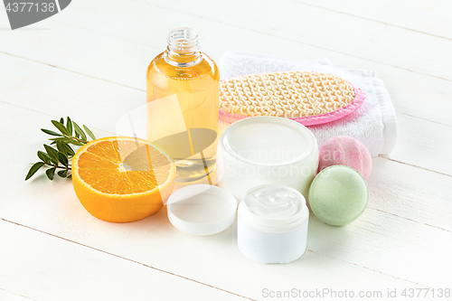 Image of Spa towels, stone and oils