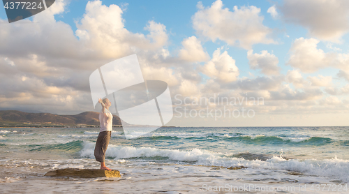 Image of Free Happy Woman Enjoying Sunset on Sandy Beach