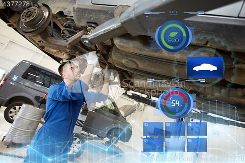 Image of mechanic man or smith repairing car at workshop