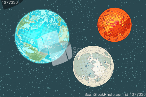 Image of Mars earth and moon, planets of the solar system