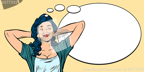Image of woman dreams, comic bubble background