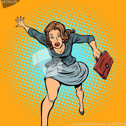 Image of Beautiful woman with a bag running