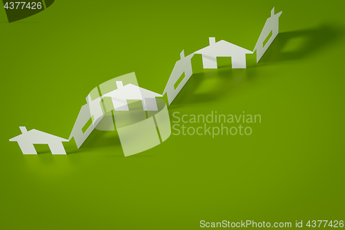 Image of a paper cutout row of houses green background