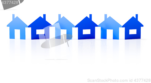 Image of a paper cutout row of blue houses background