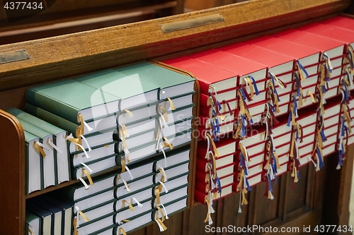 Image of Church interior with Hymnals