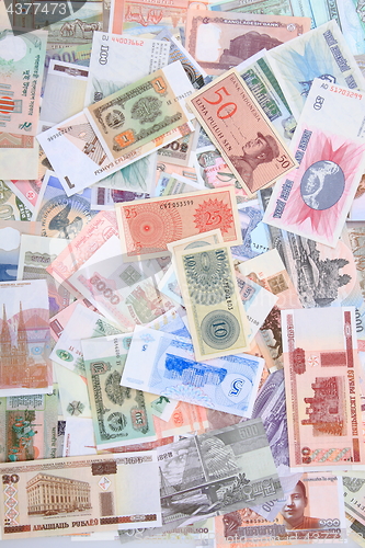 Image of different world banknotes background