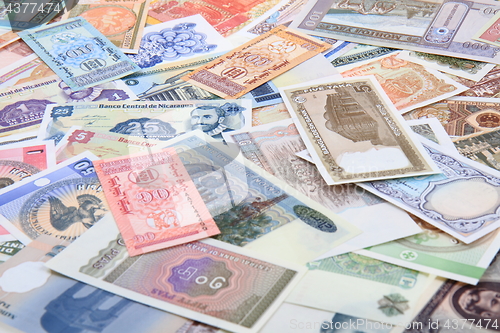 Image of different world banknotes background