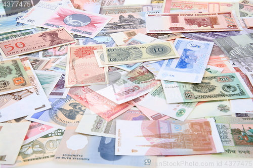 Image of different world banknotes background