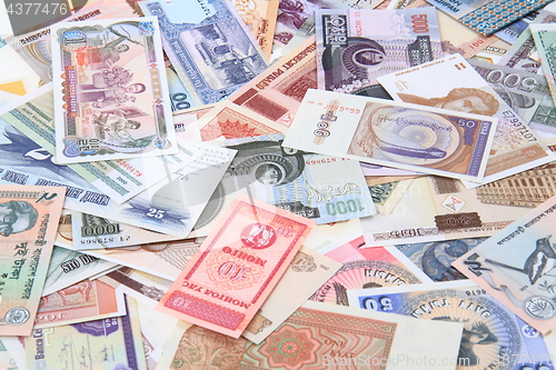 Image of different world banknotes background