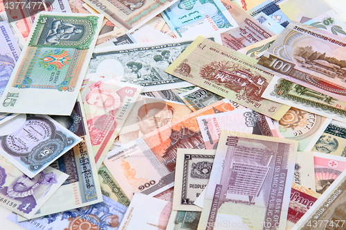 Image of different world banknotes background