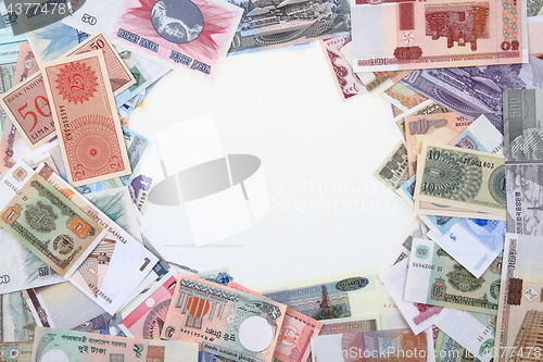 Image of different world banknotes background