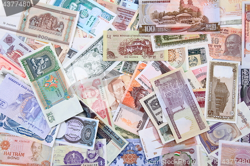 Image of different world banknotes background