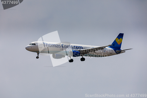 Image of ARECIFE, SPAIN - APRIL, 16 2017: AirBus A321 of ThomasCook.com w