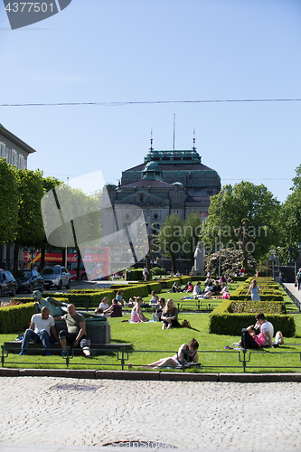 Image of BERGEN, NORWAY - MAY 27, 2017: The inhabitants of Bergen enjoy t