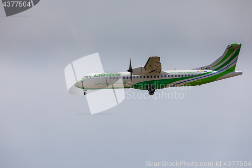 Image of ARECIFE, SPAIN - APRIL, 16 2017: ATR 72 of Binter with the regis