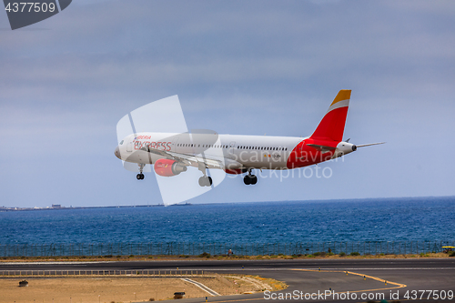 Image of ARECIFE, SPAIN - APRIL, 15 2017: AirBus A321 of IBERIA with the 