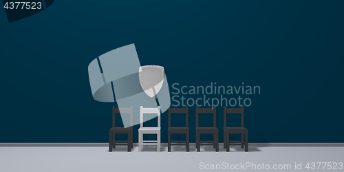 Image of blank shield and a row of chairs - 3d rendering