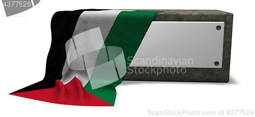 Image of stone socket with blank sign and flag of palestine - 3d rendering