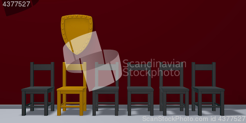 Image of blank shield and a row of chairs - 3d rendering