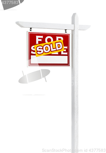 Image of Left Facing Sold For Sale Real Estate Sign Isolated on a White B