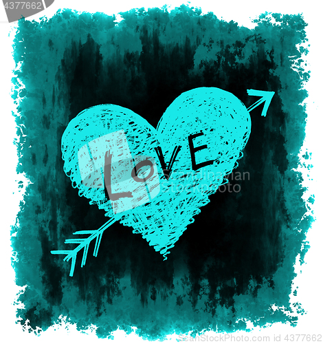 Image of Heart pierced by an arrow with word "Love" on grunge background