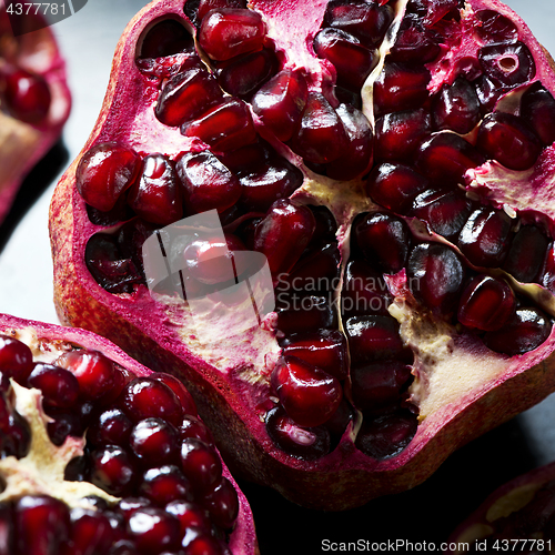 Image of Detail of an open pomegranate 