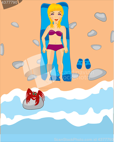 Image of Girl tans on beach