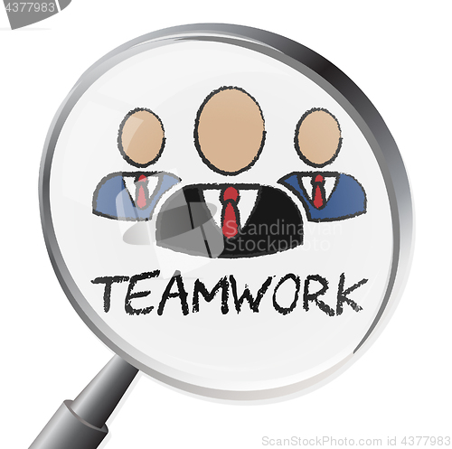 Image of Teamwork Magnifier Indicates Search Magnification And Teams