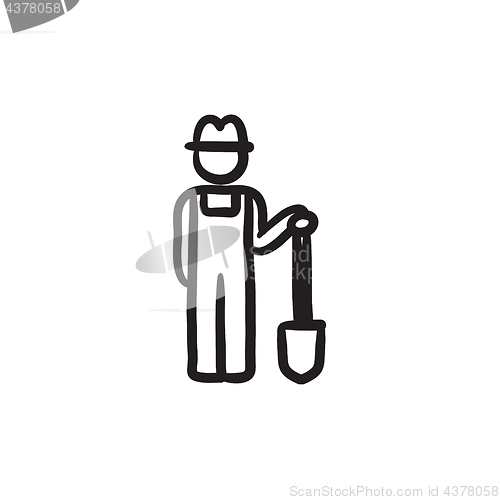 Image of Farmer with shovel sketch icon.