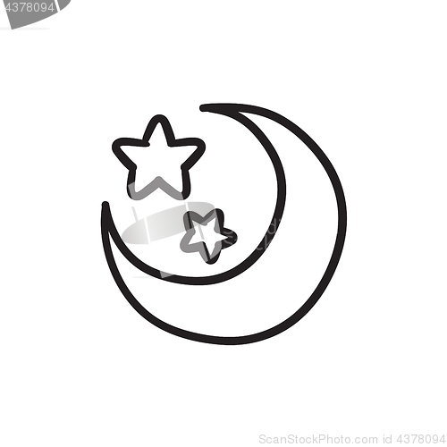 Image of Moon and stars sketch icon.