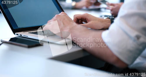 Image of office and teamwork concept - group of business people having a 