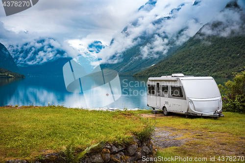 Image of Family vacation travel RV, holiday trip in motorhome