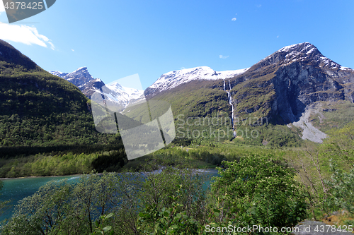 Image of The ice-cold water from the glacier in Loen makes the water gree