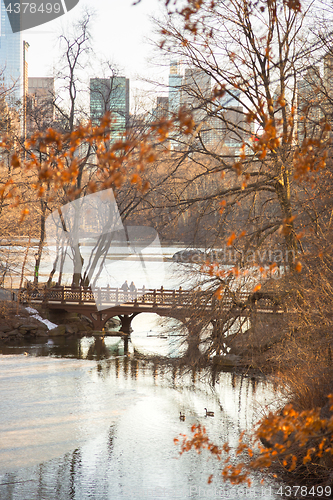 Image of Beautiful Fall colors at Oak Bridge ,Bank Rock bay, Central Park, New York City, USA